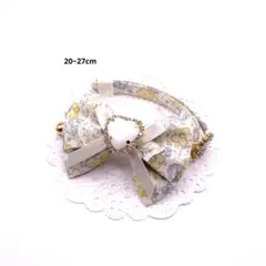【73】アイボリー花柄　ダブルリボン　猫首輪