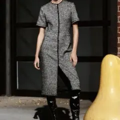 ZARA ZWコレクション ツイード テクスチャー入り生地ミディ丈ワンピース