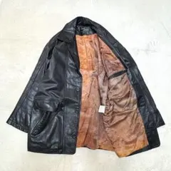 VINTAGE ラムレザー チェスターコート 裏地総柄 黒 中綿のサムネイル