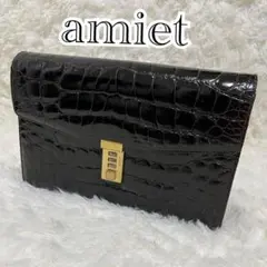 【訳あり美品】 amiet カイマン クロコ ハンドバッグ ショルダー2way