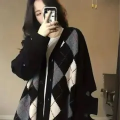 アーガイル柄ニットカーディガン