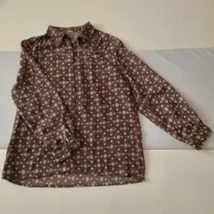 ​レトロ ヴィンテージ 花柄 ブラウス ブラウン 13号 長袖 総柄