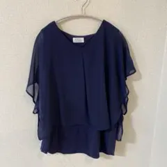 Live in comfort ネイビー 半袖 ブラウス　Lのサムネイル