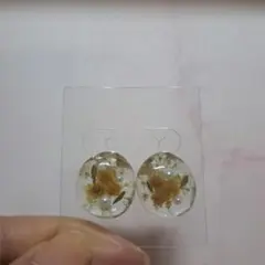 ミモザとレースフラワーのレジンピアス