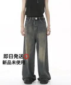 Dカン付きワイドストレートデニムパンツ カモフラージュ柄 ヴィンテージライク