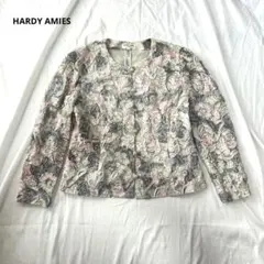HARDY AMIES ノーカラージャケット 総レース 装飾ボタン 花柄 日本製のサムネイル
