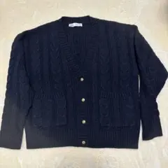 ZARA ケーブルニット カーディガン ネイビー S