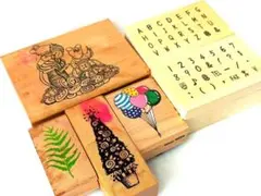 【希少】アメリカ製 ヴィンテージ ウッドスタンプ 4点＋おまけ2点セット