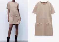 ZARA ザラ　フェイクスエード　ワンピース　M 膝丈　ベージュ