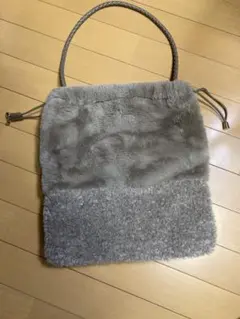 ベージュ ファー 巾着トートバッグ