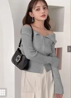 ビッグカラーダブルジップニットトップス[dr668]