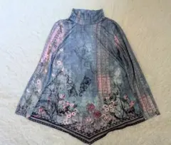 長袖カットソー ハイネック 花柄 ハイネック アシンメトリー