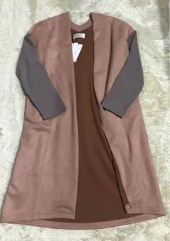 未使用　vin スエード　ガウンコート　コーディガン　切替　ピンク　9号