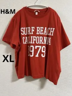 H&M ロゴオーバーサイズTシャツ レッド赤XL