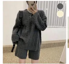 ケーブルニットセットアップ（グレー）