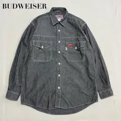 90s 美品 Budweiser シャンブレーシャツ ワークシャツ 刺繍デザイン