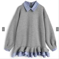 ストライプ柄シャツレイヤード風フリルワンピース[kz708]