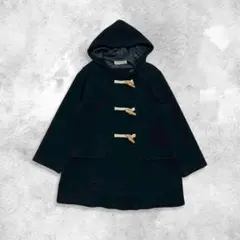 ★ダッフルコート ウール混 フード付き ブラック 木製トグル ミドル丈 きれいめ