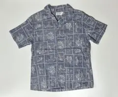 MADE IN HAWAII ブルー 船柄 総柄　半袖アロハシャツ　Lサイズ