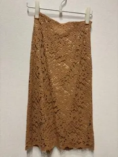 グリーンレーベルリラクシング　レースタイトスカート ブラウン ひざ丈