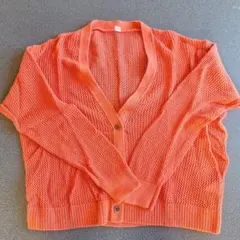 オレンジ メッシュ編み カーディガン
