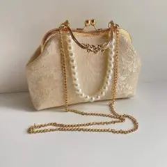 パーティーバッグ がま口 大きめショルダー パール ゴールド 刺繍 和装 着物