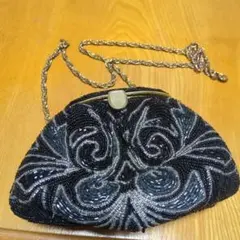 ビーズ装飾の黒バッグ2WAY