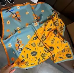 売れ筋商品♡　高級感　オレンジ　ブルー　スカーフ　シルク風　サテン　お洒落