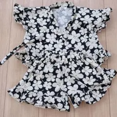 ペアマノン 甚平 花柄 フリル 90