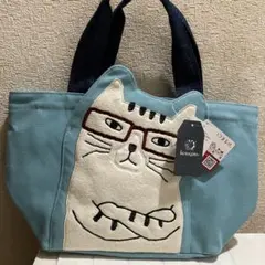 KUSUGURU 猫刺繍 トートバッグ 水色