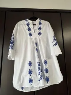 ZARA Embroidered 3/4 Sleeve WhiteTunicのサムネイル