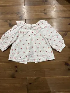 petit main 花柄刺繍 長袖シャツ 100