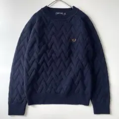 【希少XL、モヘアカーディガン】FRED PERRYワンポイント刺繍ロゴ古着紺. 希少XL、モヘアカーディガン】FRED PERRYワンポイント刺繍ロゴ