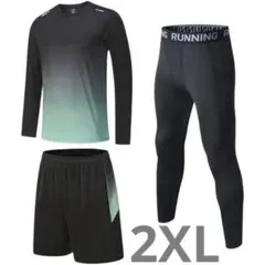 ⭐️2XL⭐️メンズスポーツウェア 3点セット グリーン ブラック 黒 新品 速乾性