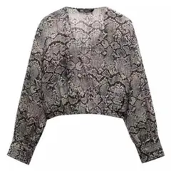 ZARA ザラ スネーク パイソン 蛇柄 Ｖネック シースルー ブラウス S