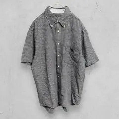 t1980【チャップス】半袖チェックシャツ　刺繍ロゴ　BD ネイビー　メンズ