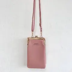 新品 スマホ ショルダー ポーチ 財布 がま口 レディース バッグ 薄ピンク 鞄