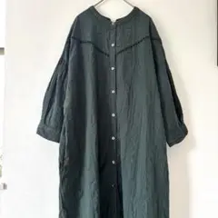 LUPILIEN ルピリアン　ダークグリーン コットンシャツワンピース 七分袖