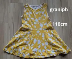 【graniph】110cm グラニフ ノースリーブワンピース 黄色 幾何学模様のサムネイル