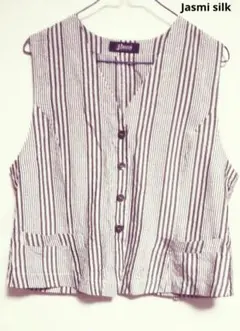 ✨【ヴィンテージ /シルク/レア】ジレ ベスト レトロ ストライプ柄