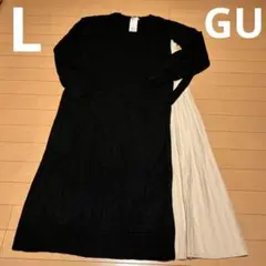 新品未使用ジーユーGUバイカラーサイドベルトニットワンピース黒L