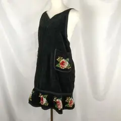 フェイラーシュニール織エプロン　花柄　黒　ブラック 美品 Feiler フェイラー シェニール織 花柄 エプロン タオル地