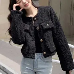 SHEIN DAZY ノーカラージャケット ボアジャケット ブラック