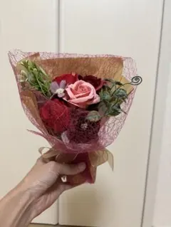 비누 플라워 부케 레드 핑크