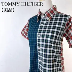【美品】トミーヒルフィガー　半袖クレイジイパターンチュニック丈チェックシャツ