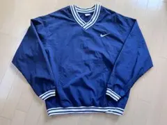 90s NIKE 銀タグ　ロゴ刺繍　ナイロン プルオーバー M ネイビー