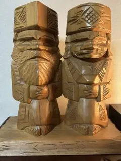 ビンテージ 木彫り ニポポ人形 夫婦 約40cm 幸福 家内安全　昭和レトロ希少 ビンテージ 木彫り ニポポ人形 夫婦 約40cm 幸福 家内安全 昭和