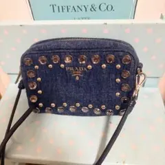 o02【極美品】プラダ ロゴ金具 ビジュー レザー カメラバッグ
