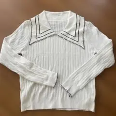 襟付き リブニット トップス