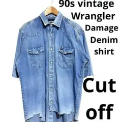 90s Wrangler ウエスタンシャツ　ダメージ　襤褸　カットオフ　リメイクのサムネイル